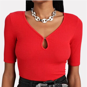 Enza Costa Red Keyhole Blouse